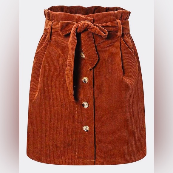 Susupeng Woman’s High Waisted Elastic Belted Corduroy Mini Skirt NWOT Size M - Picture 4 of 8